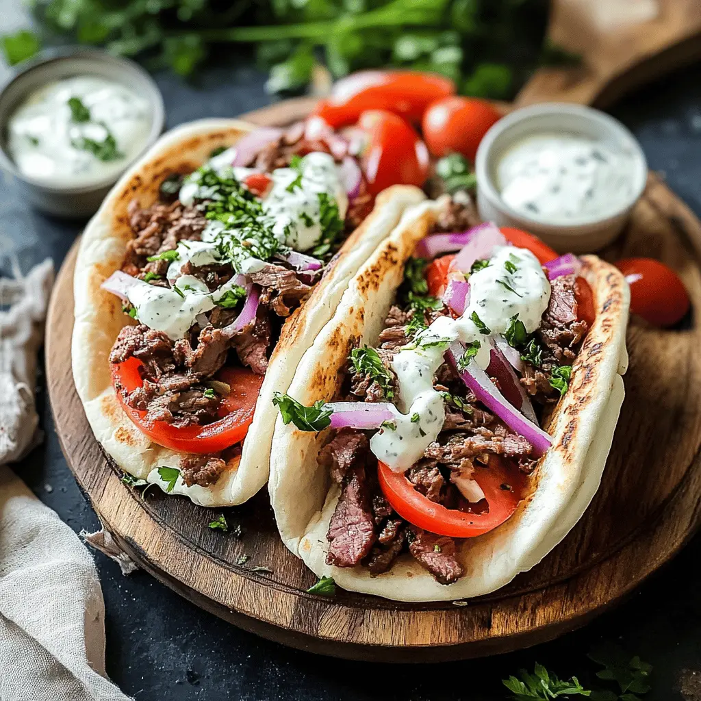 Juicy, spiced beef wrapped in warm pita bread makes the perfect lunch or dinner! This Beef Gyros recipe features fresh vegetables and a tangy yogurt sauce that brings everything together. It's a simple way to enjoy a taste of Greece at home. Save this pin and treat yourself to deliciousness any day of the week!