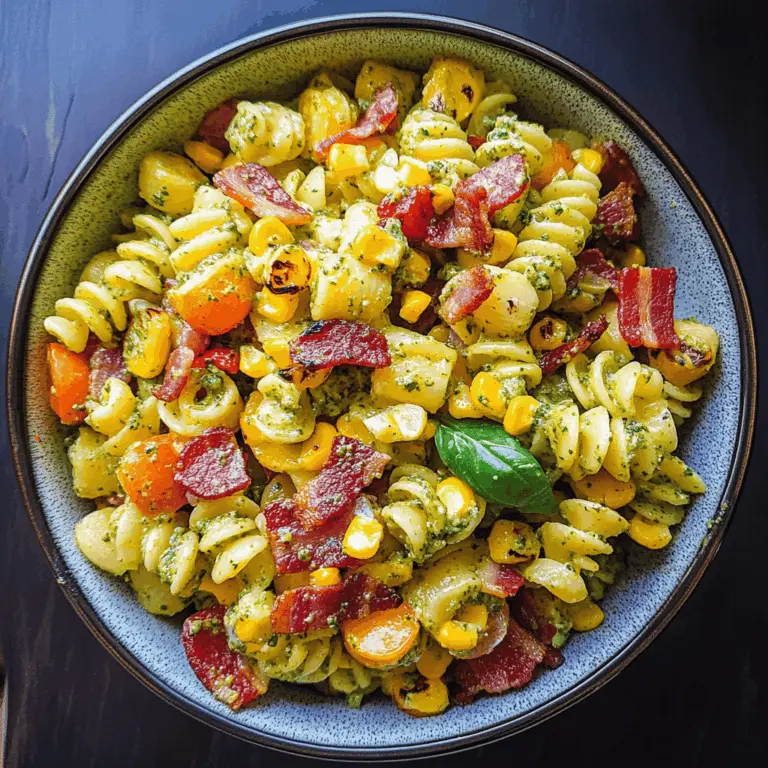Corn Pasta Salad With Bacon, Bell Pepper, And Creamy Pesto Dressing