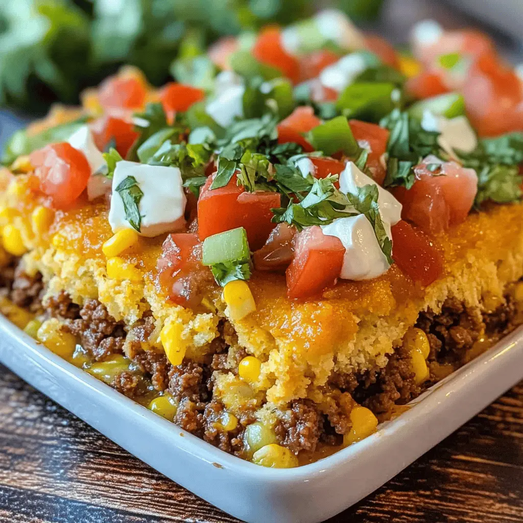 Looking for a fun twist on taco night? This Cornbread Taco Bake combines the savory flavors of seasoned ground beef, fresh veggies, and a fluffy cornbread topping. Perfect for a weeknight dinner or casual gathering, this dish is sure to please everyone at the table. Save this recipe and bring a tasty twist to your next meal!