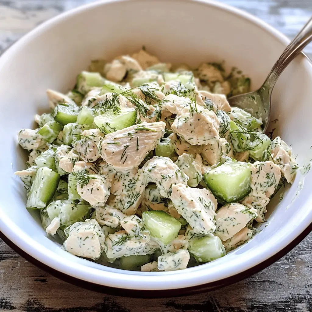 Fresh and flavorful, this Cucumber Dill Greek Yogurt Rotisserie Chicken Salad is a perfect light meal or a tasty appetizer. Bursting with the crunch of cucumbers and the zing of dill, it's super easy to whip up using store-bought rotisserie chicken. Great for picnics, lunchboxes, or a quick dinner. Save this recipe for your next gathering—it’s sure to impress!
