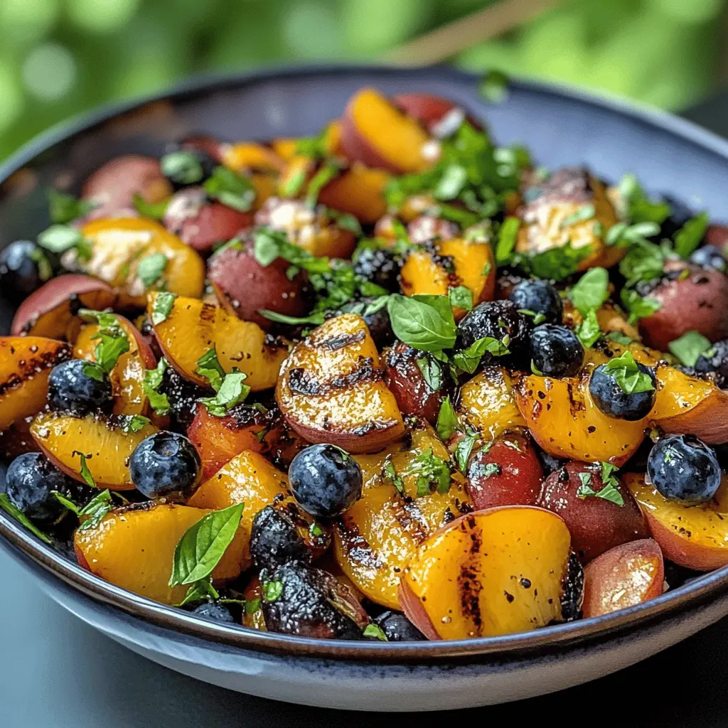 Fresh, juicy grilled peaches meet sweet blueberries in this vibrant salad! Perfect for summer gatherings or a light weekday lunch, this recipe features a delightful mix of textures and flavors. Toss in some greens and a zesty dressing for a dish that's as refreshing as it is delicious. Save this tasty salad for your next picnic or BBQ!