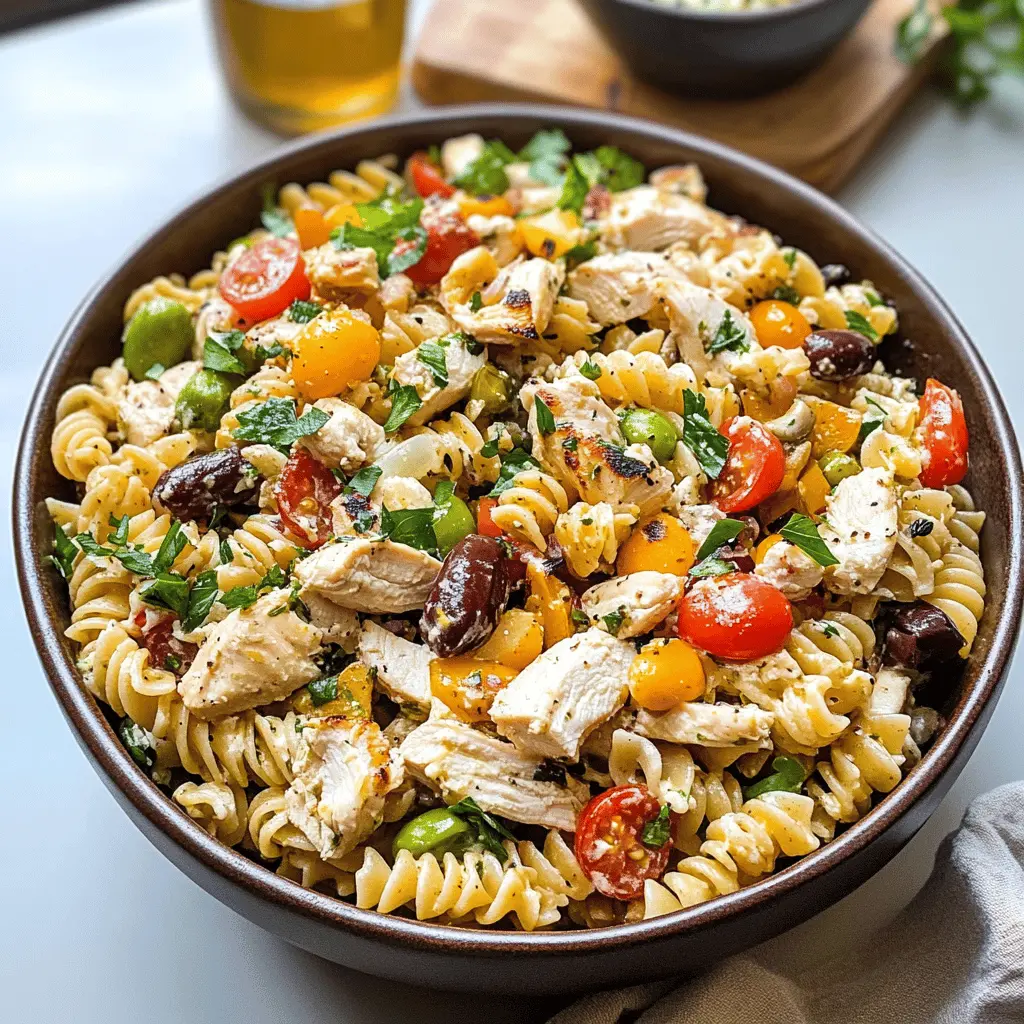 Brighten your meal with this Mediterranean Chicken Pasta Salad! Packed with juicy chicken, fresh veggies, and vibrant olives, it's a perfect blend of flavors that everyone will love. Great for picnics, meal prep, or quick weeknight dinners. Don’t forget to save this recipe for your next culinary adventure!