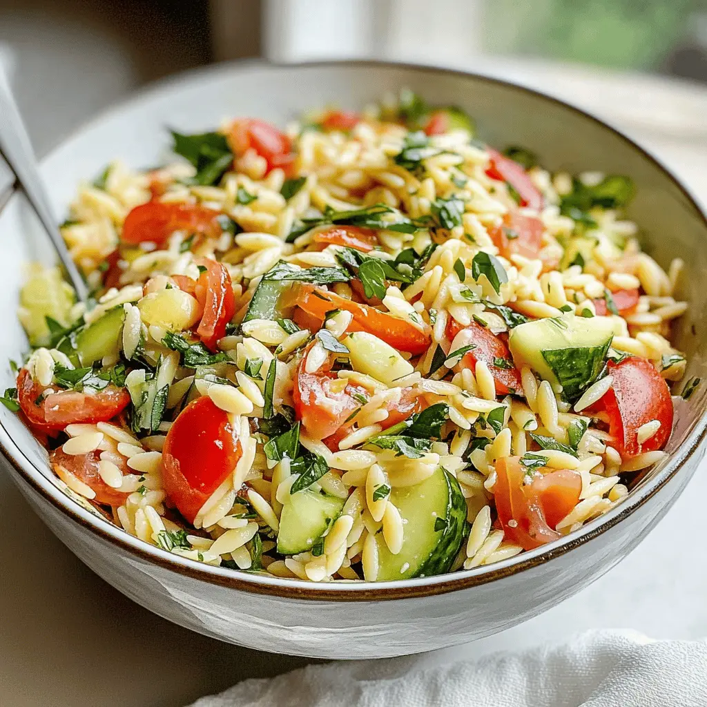 Brighten up your meal with this refreshing Orzo Salad! This dish features tender orzo pasta mixed with crisp veggies, fresh herbs, and a zesty dressing. Perfect for summer picnics or as a side at your next barbecue. Save the recipe now for a delightful, easy-to-make salad that everyone will love! 🍋🥗