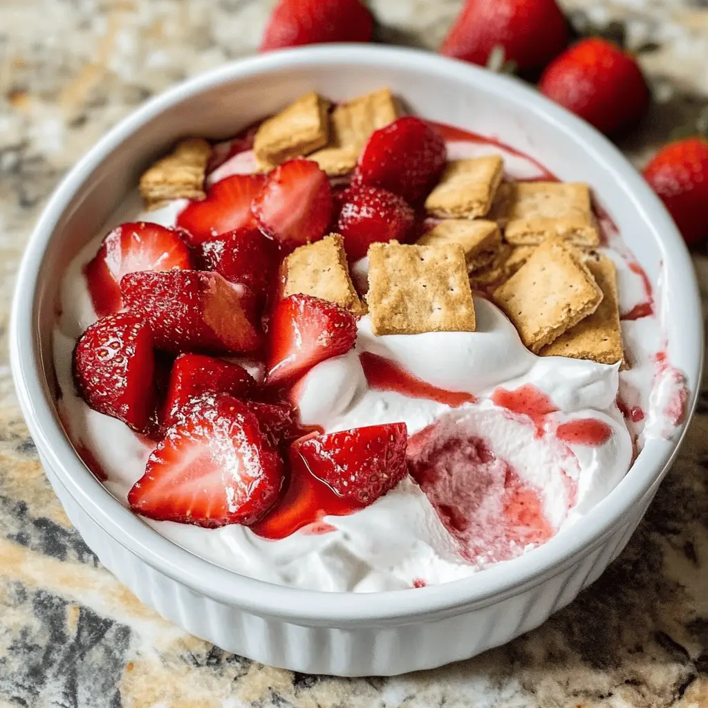 This creamy Strawberry Cheesecake Dip is perfect for any gathering! With fresh strawberries blended into a rich cream cheese base, it’s an irresistible treat everyone will love. Serve it with graham crackers or fruit for a delightful snack. Save this recipe for your next party or get-together and watch it disappear!