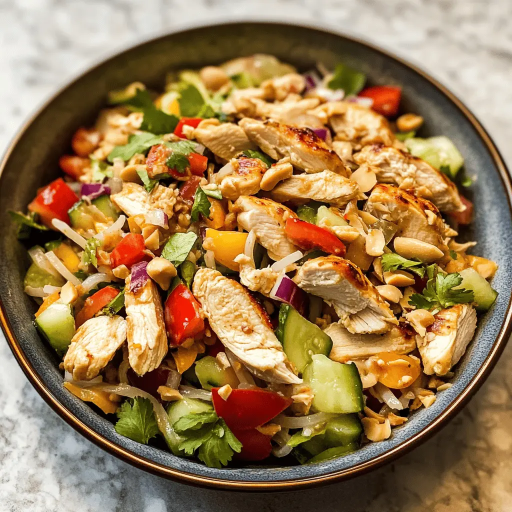 Fresh and vibrant, this Thai Chicken Salad with Peanut Dressing is a delightful combination of crunchy vegetables, tender chicken, and a rich, creamy peanut sauce. Perfect for a light lunch or dinner, it packs a punch of flavor with every bite. Save this recipe to brighten up your meal prep and impress your friends at your next gathering!