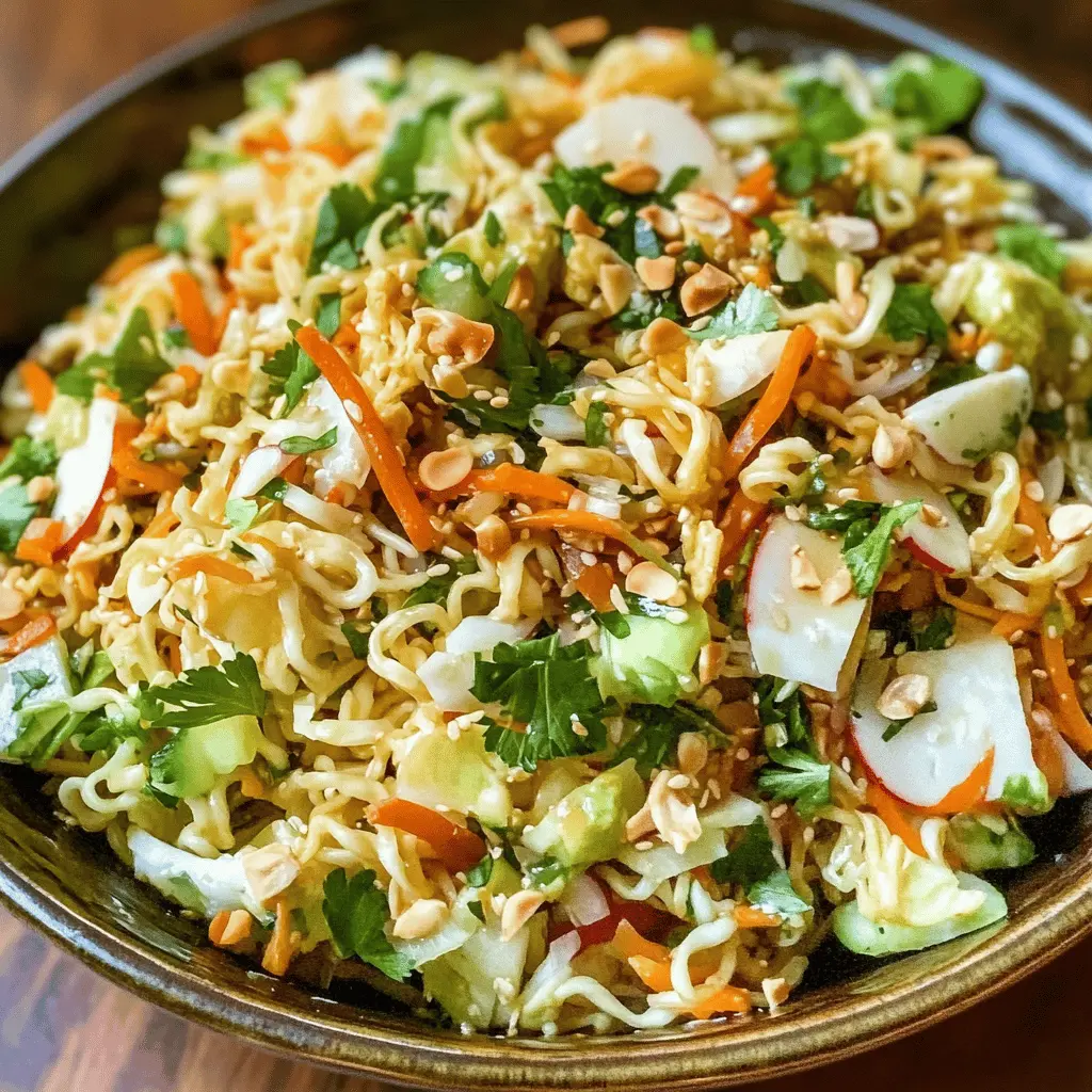 This vibrant Ramen Noodle Salad is a perfect blend of crunchy veggies and tender noodles, all tossed in a tangy dressing. With its fresh flavors and satisfying texture, it’s ideal for potlucks, picnics, or as a quick weeknight meal. Save this recipe to bring a delicious twist to your next gathering!