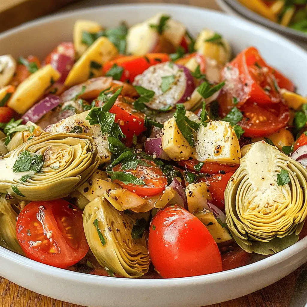 Brighten your meal with this Tuscan Artichoke Tomato Salad! Packed with vibrant tomatoes, tender artichokes, and a zesty dressing, it's the perfect blend of flavors and freshness. Great as a light lunch or a side for dinner. Don't forget to save this recipe for your next gathering!