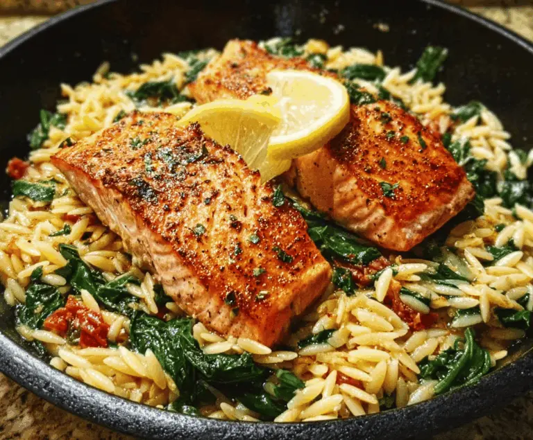 Easy One Skillet Salmon with Lemon Orzo