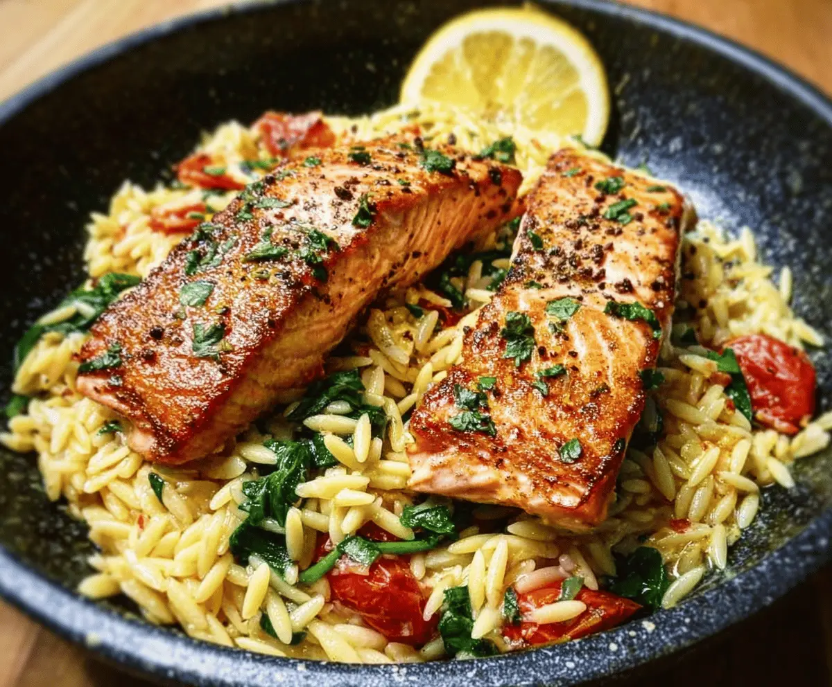 Easy One Skillet Salmon with Lemon Orzo