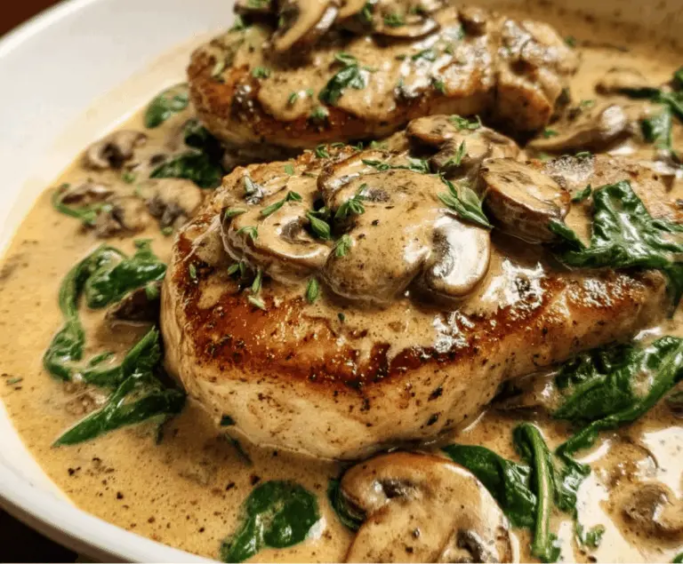 Creamy Spinach Mushroom Pork Chops Recipe