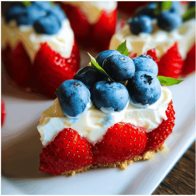 Easy Red White and Blue Cheesecake Strawberries