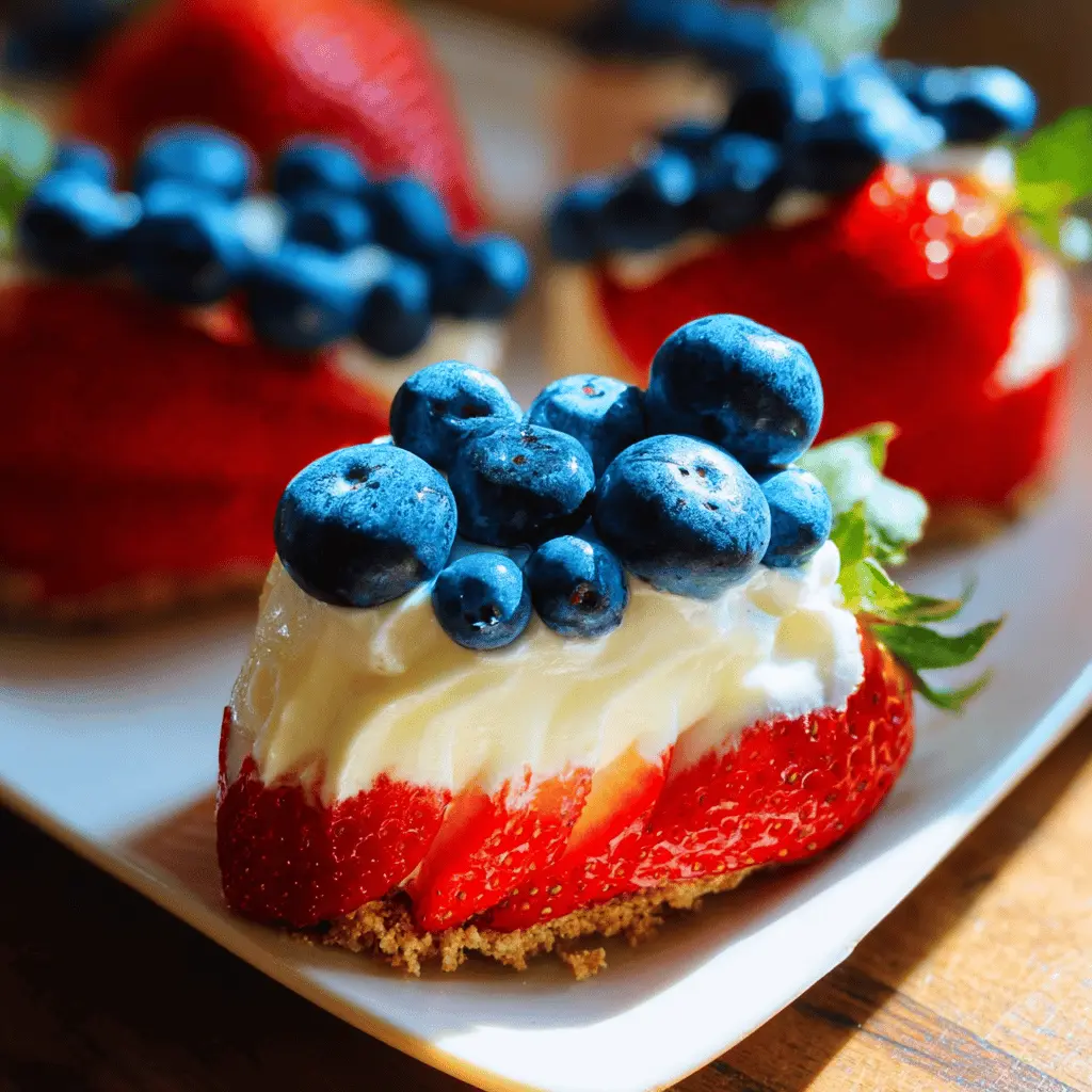Easy Red White and Blue Cheesecake Strawberries