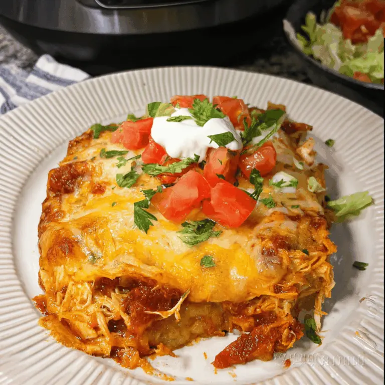 Easy Hearty Crockpot Chicken Enchilada Casserole