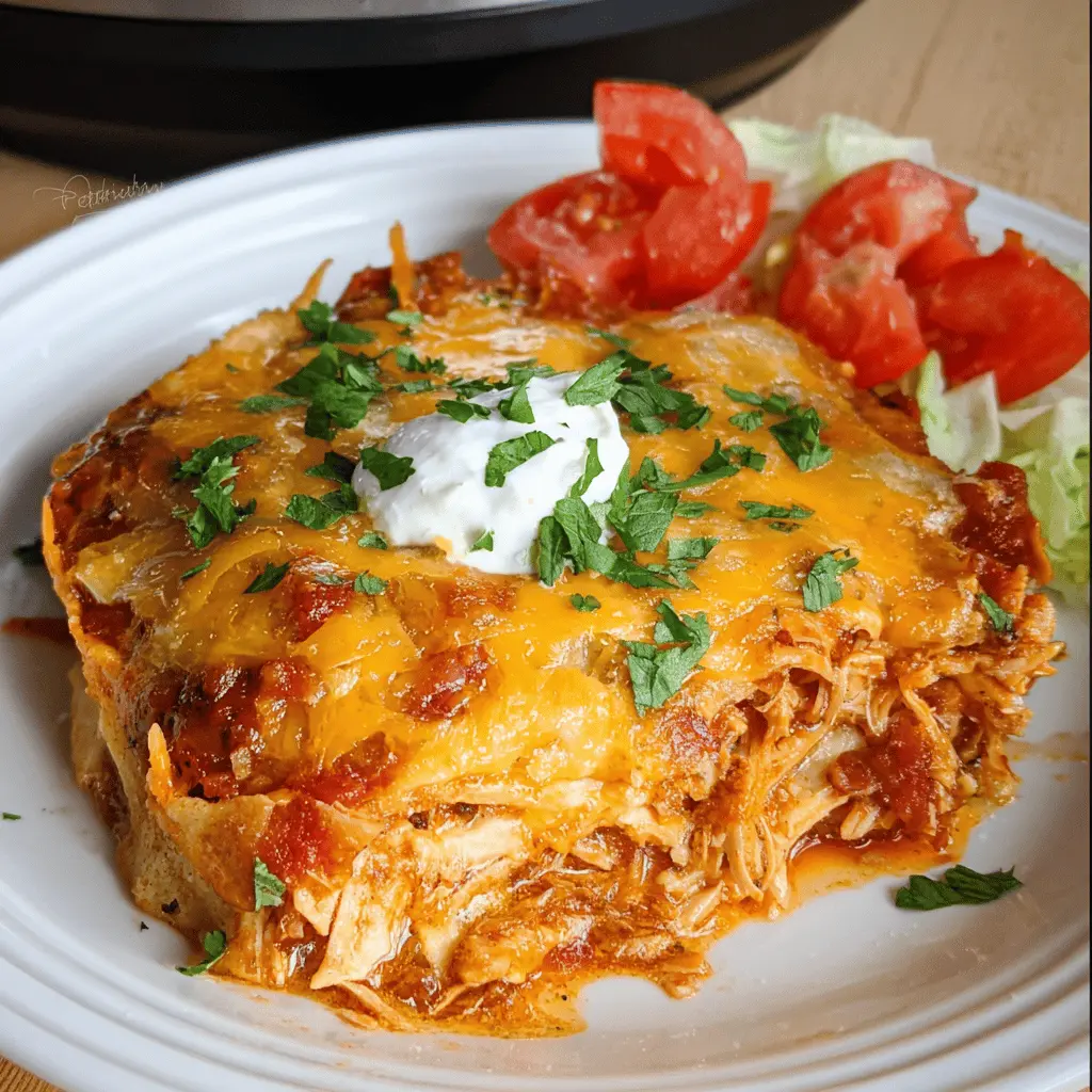 Easy Hearty Crockpot Chicken Enchilada Casserole