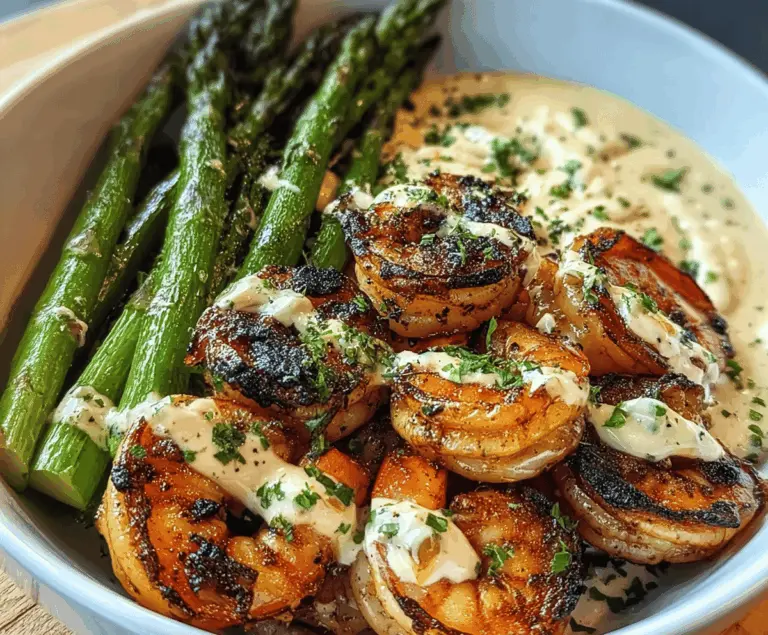 Easy Grilled Shrimp Bowl with Asparagus and Garlic Sauce