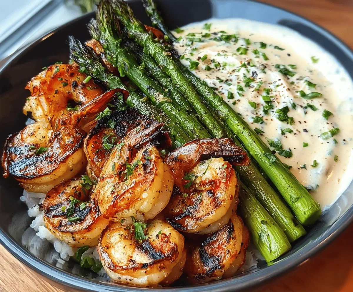 Easy Grilled Shrimp Bowl with Asparagus and Garlic Sauce