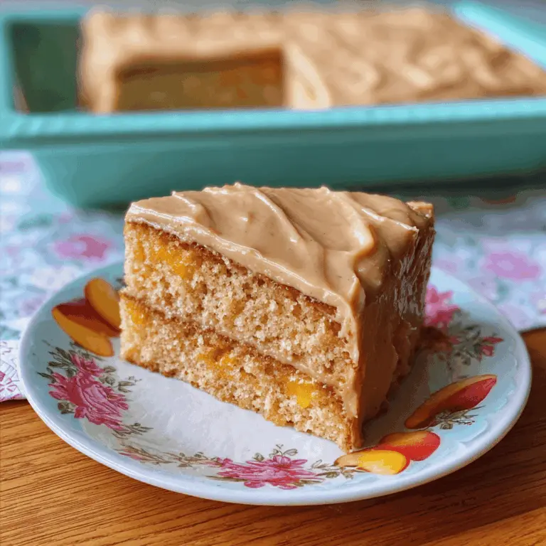 Moist Peach Cake with Brown Sugar Frosting