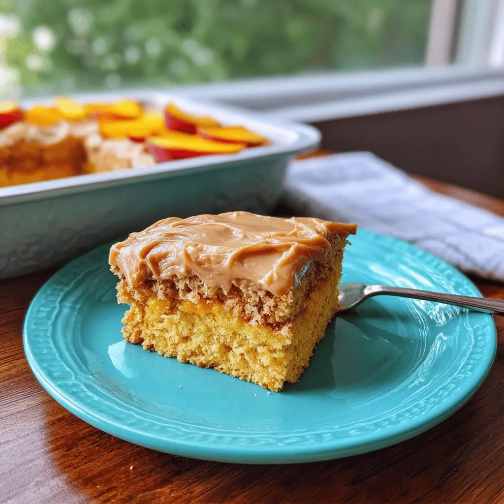 Moist Peach Cake with Brown Sugar Frosting