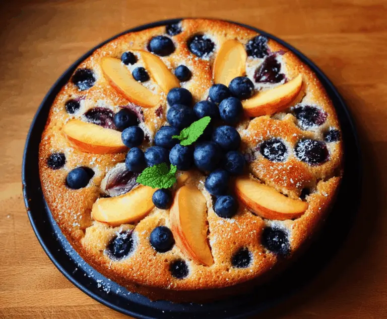 Healthy Peach and Blueberry Greek Yogurt Cake