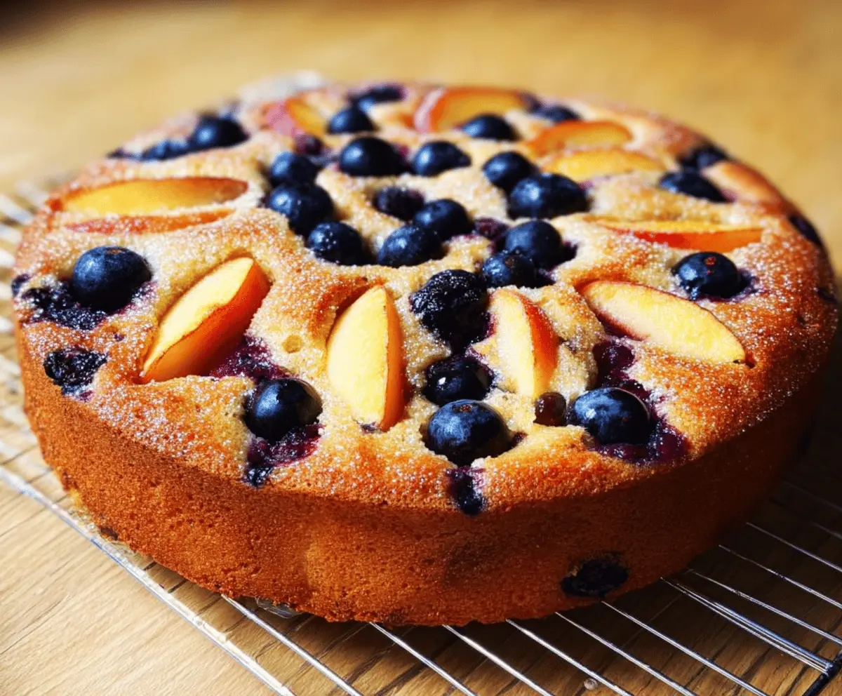 Healthy Peach and Blueberry Greek Yogurt Cake