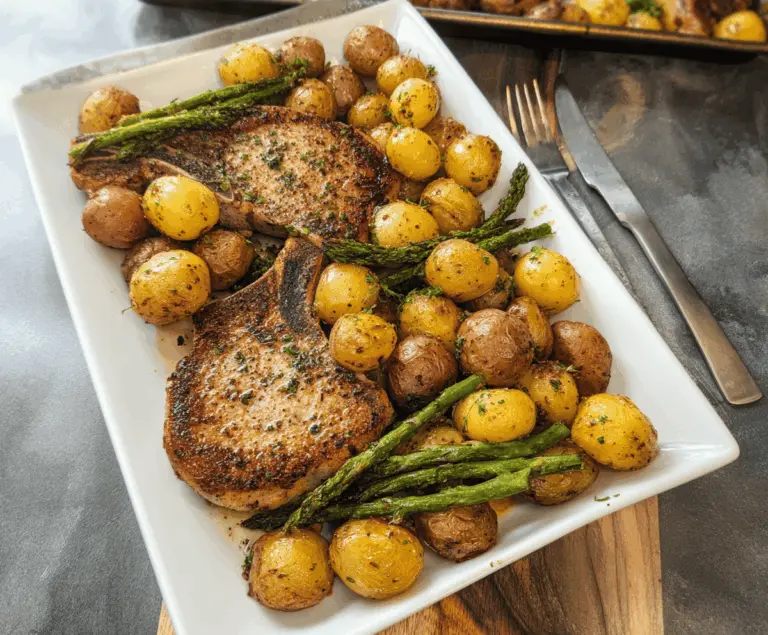 Easy Ranch Pork Chops and Potatoes Sheet Pan Dinner