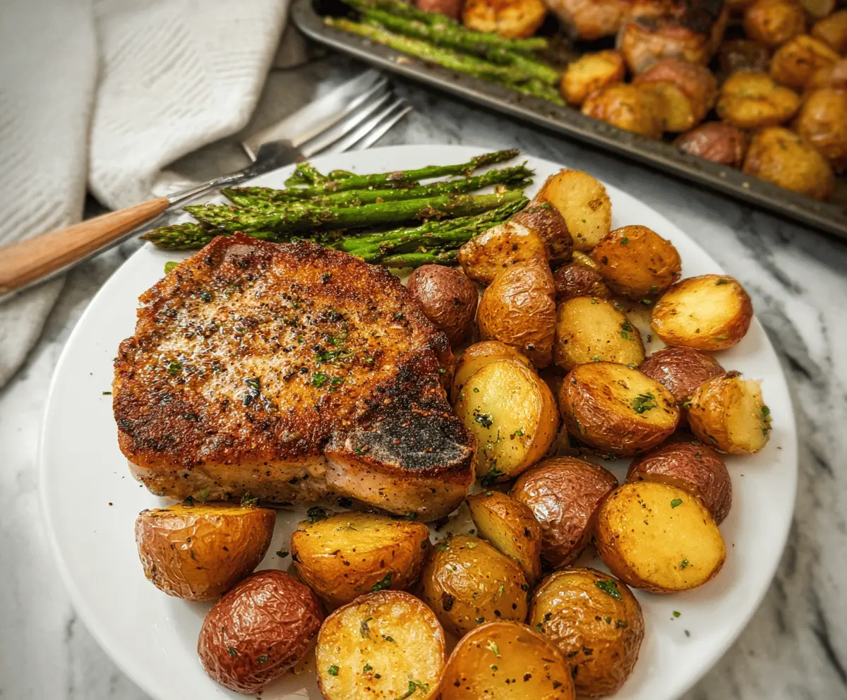 Easy Ranch Pork Chops and Potatoes Sheet Pan Dinner