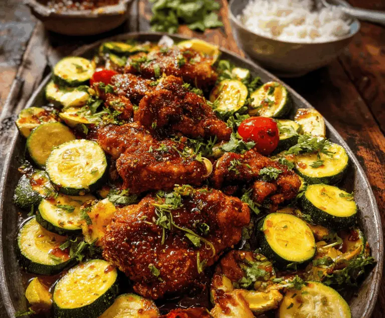 Easy Sheet Pan Hot Honey Garlic Chicken with Zucchini