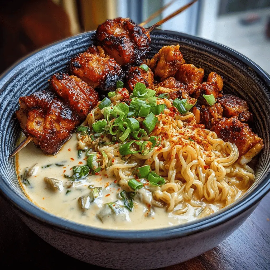 Fiery Chicken Ramen With Creamy Garlic Sauce