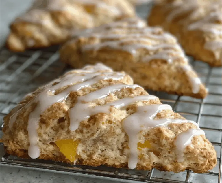 Easy Peach Pie Scones With Vanilla Glaze