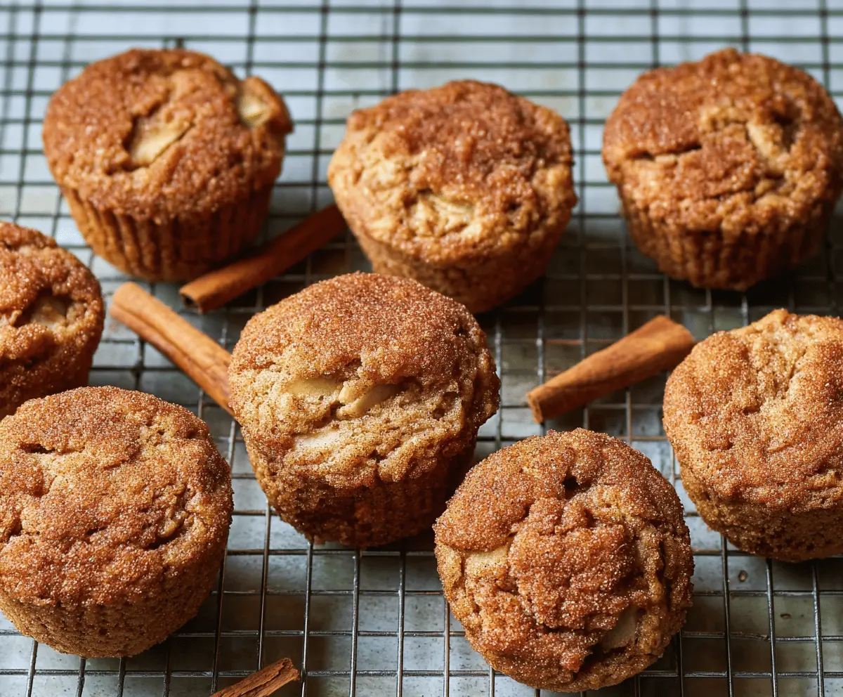 Delicious homemade apple cinnamon muffins with fresh apple pieces and a cinnamon-spiced topping on a baking tray