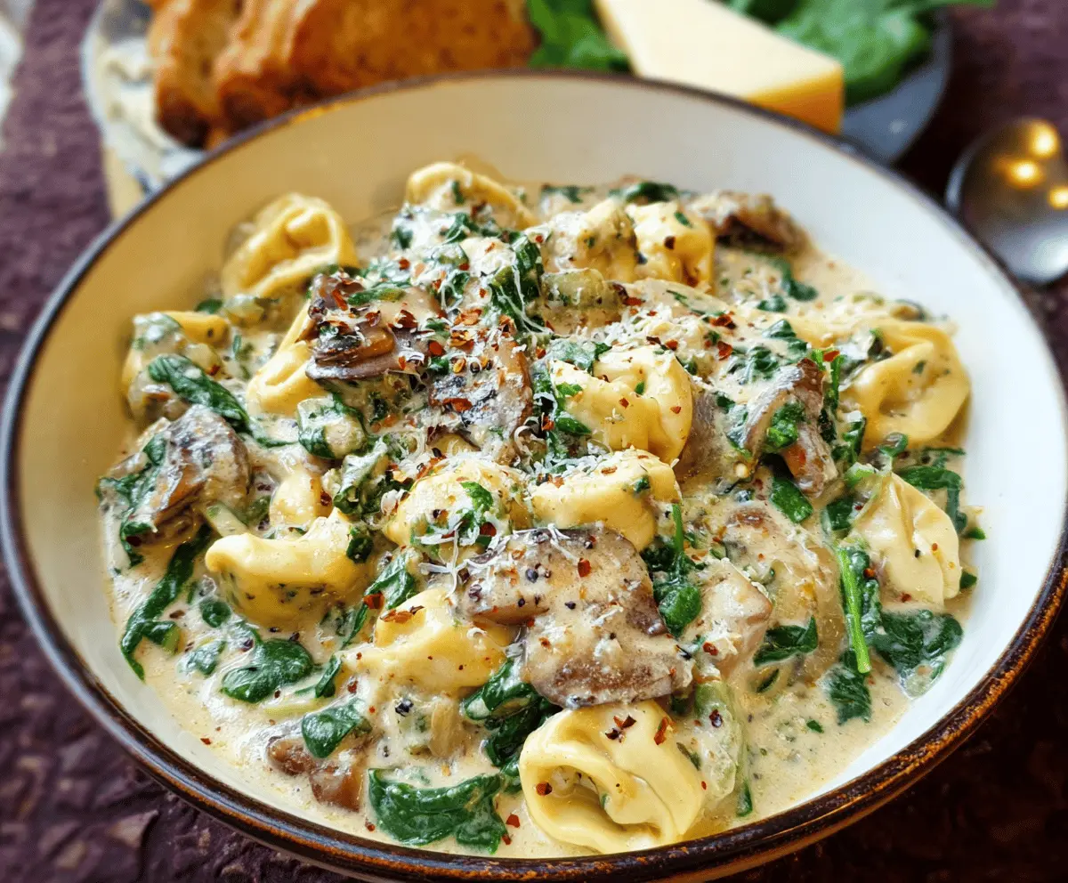 Creamy Tortellini with Spinach and Mushrooms