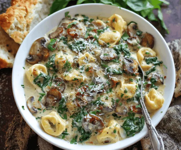 Creamy Tortellini with Spinach and Mushrooms