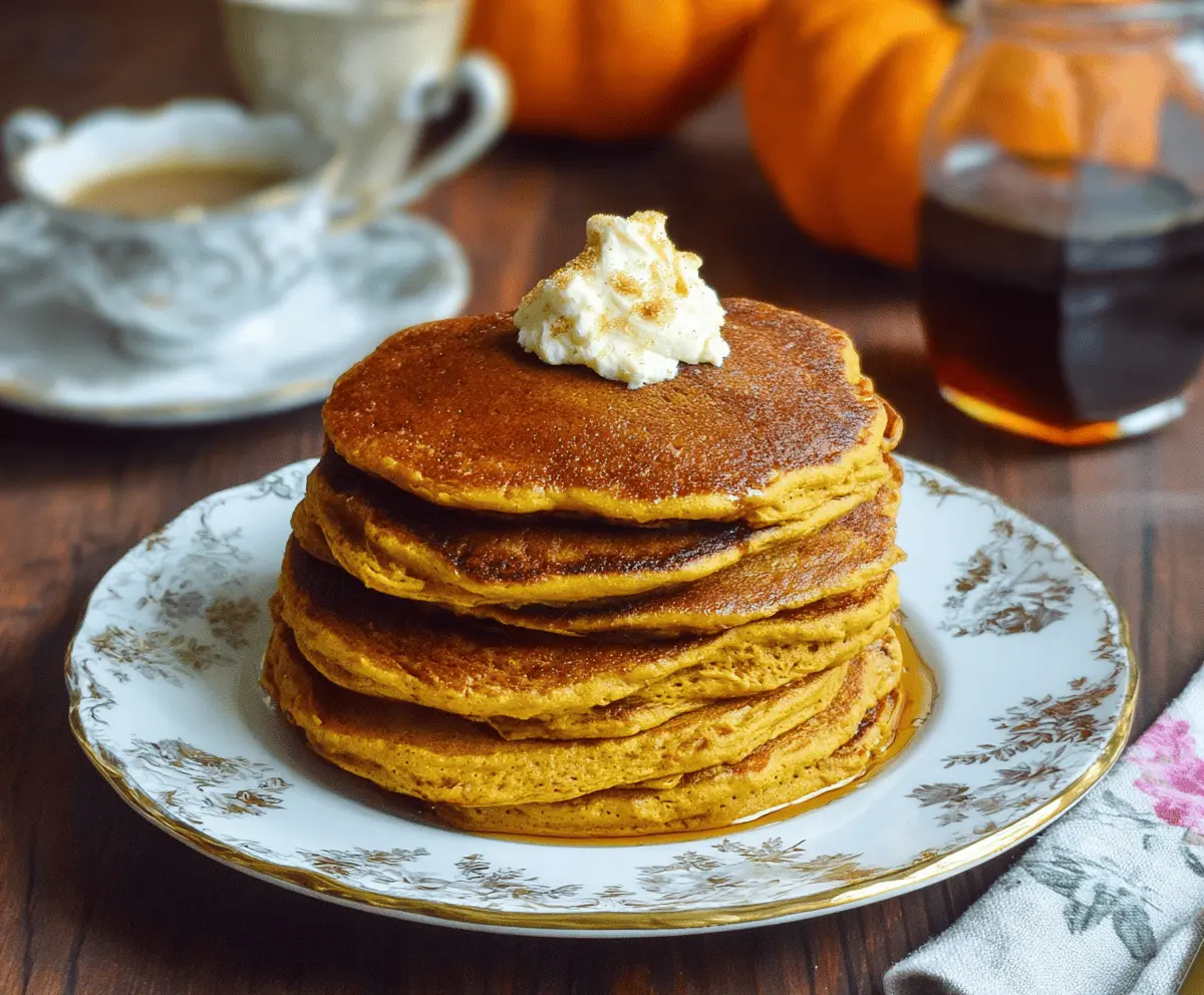 Delicious pumpkin pancakes topped with whipped cream and maple syrup, inspired by Gilmore Girls, perfect for fall breakfast
