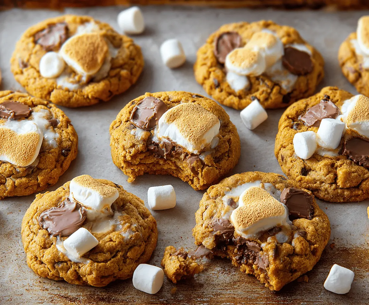 Delicious Pumpkin S'mores Cookies with marshmallows and chocolate, perfect for fall desserts