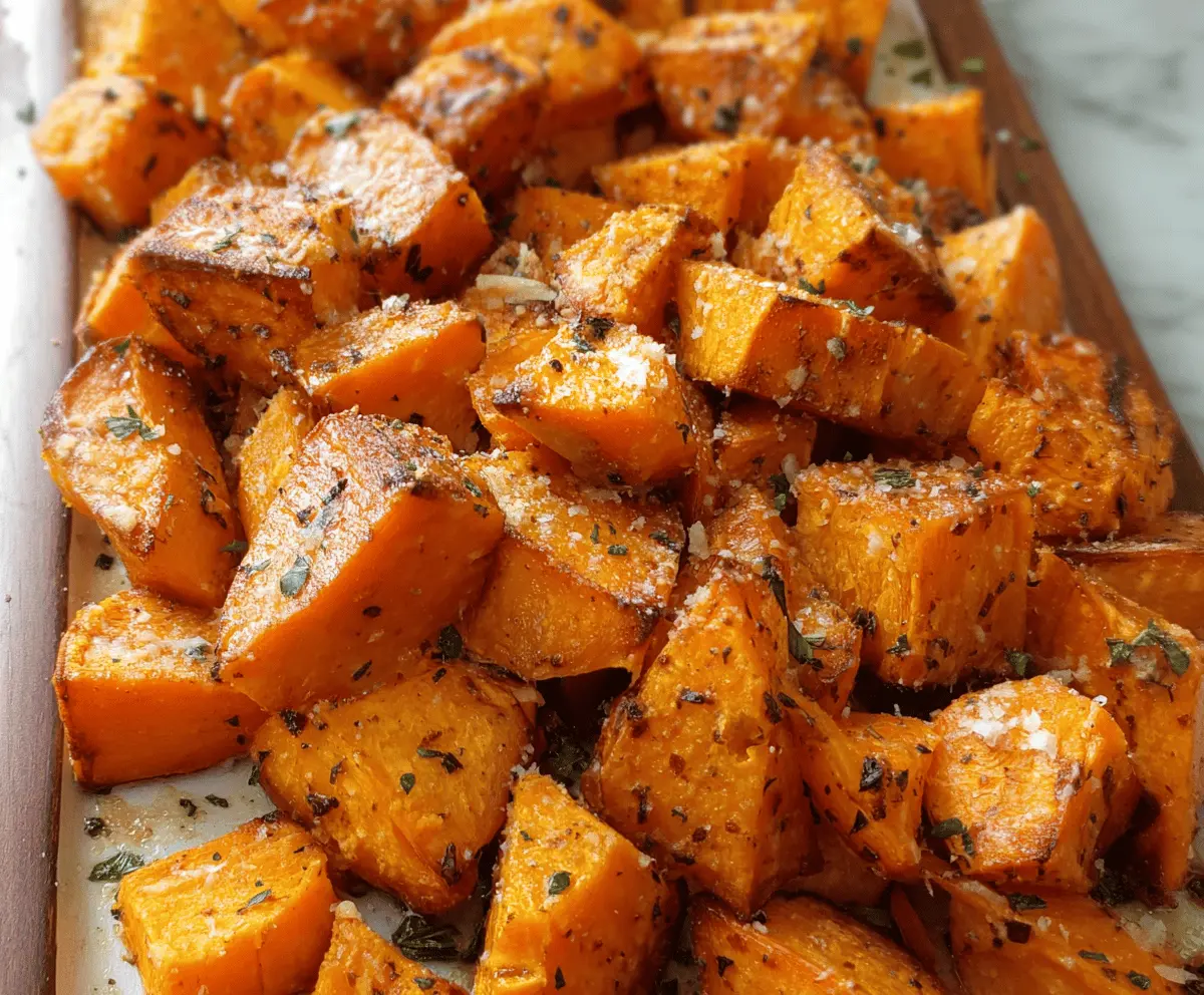 Roasted Sweet Potatoes with Garlic and Parmesan