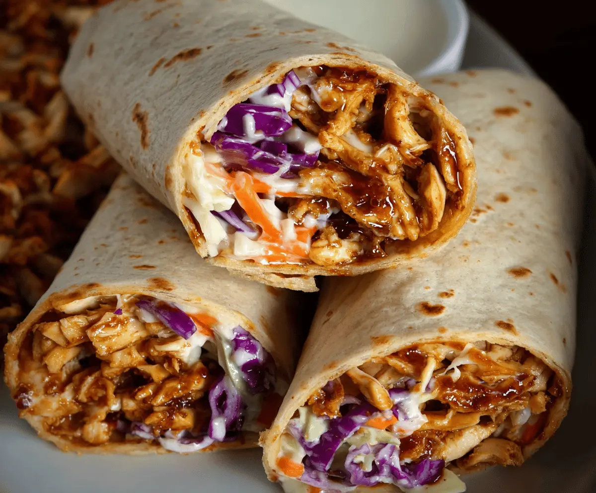 Delicious BBQ Chicken Coleslaw Wraps with grilled chicken, creamy coleslaw, and fresh lettuce in a soft tortilla