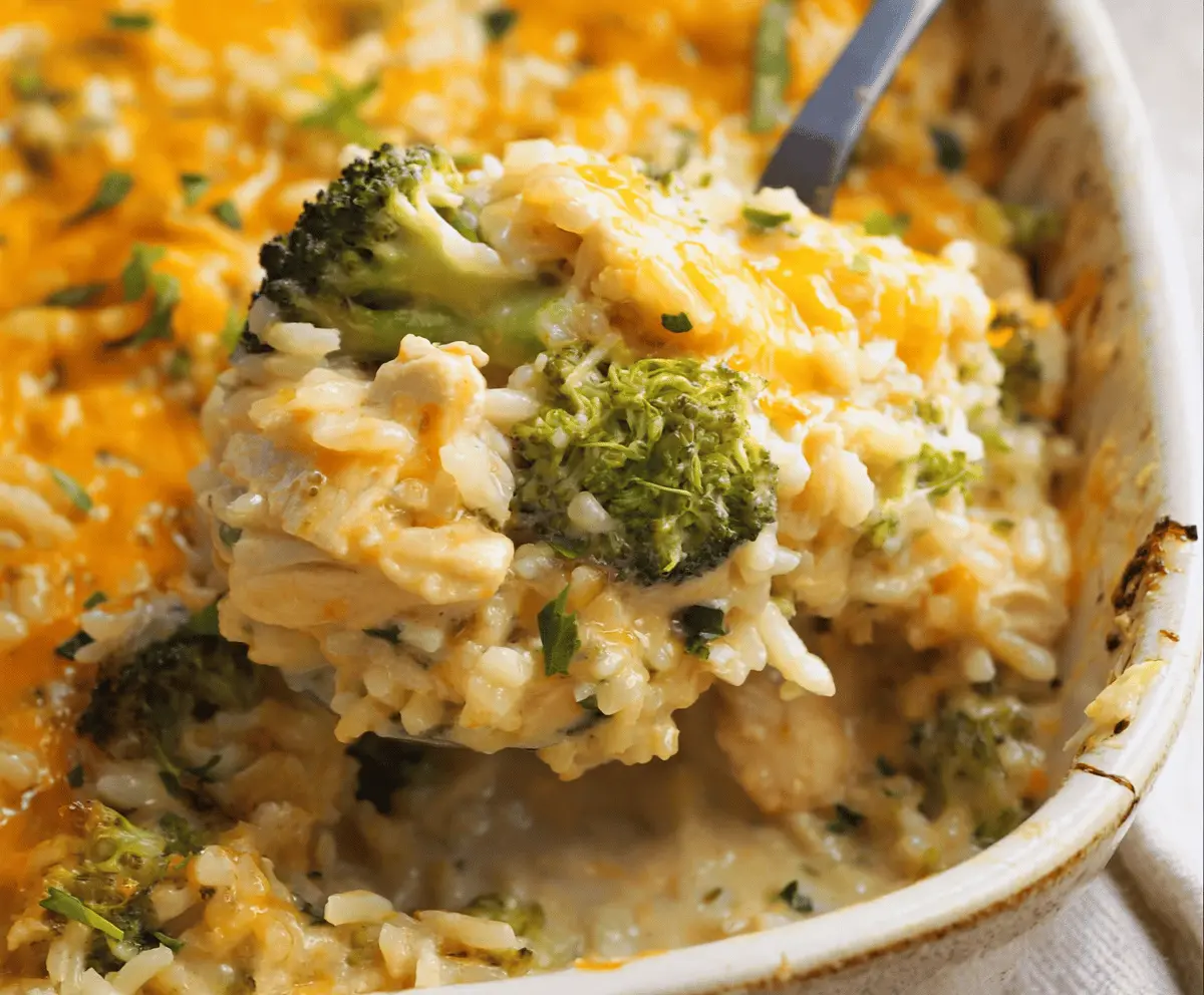Easy Creamy Chicken Broccoli Rice Cheese Casserole Recipe