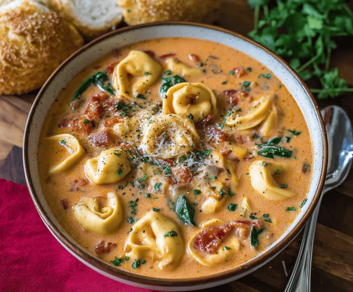 Creamy Tuscan Garlic Tortellini Soup