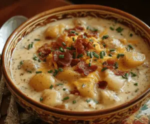 Creamy Crock Pot Crack Potato Soup in a bowl with crispy bacon and shredded cheese, perfect for a comforting homemade meal