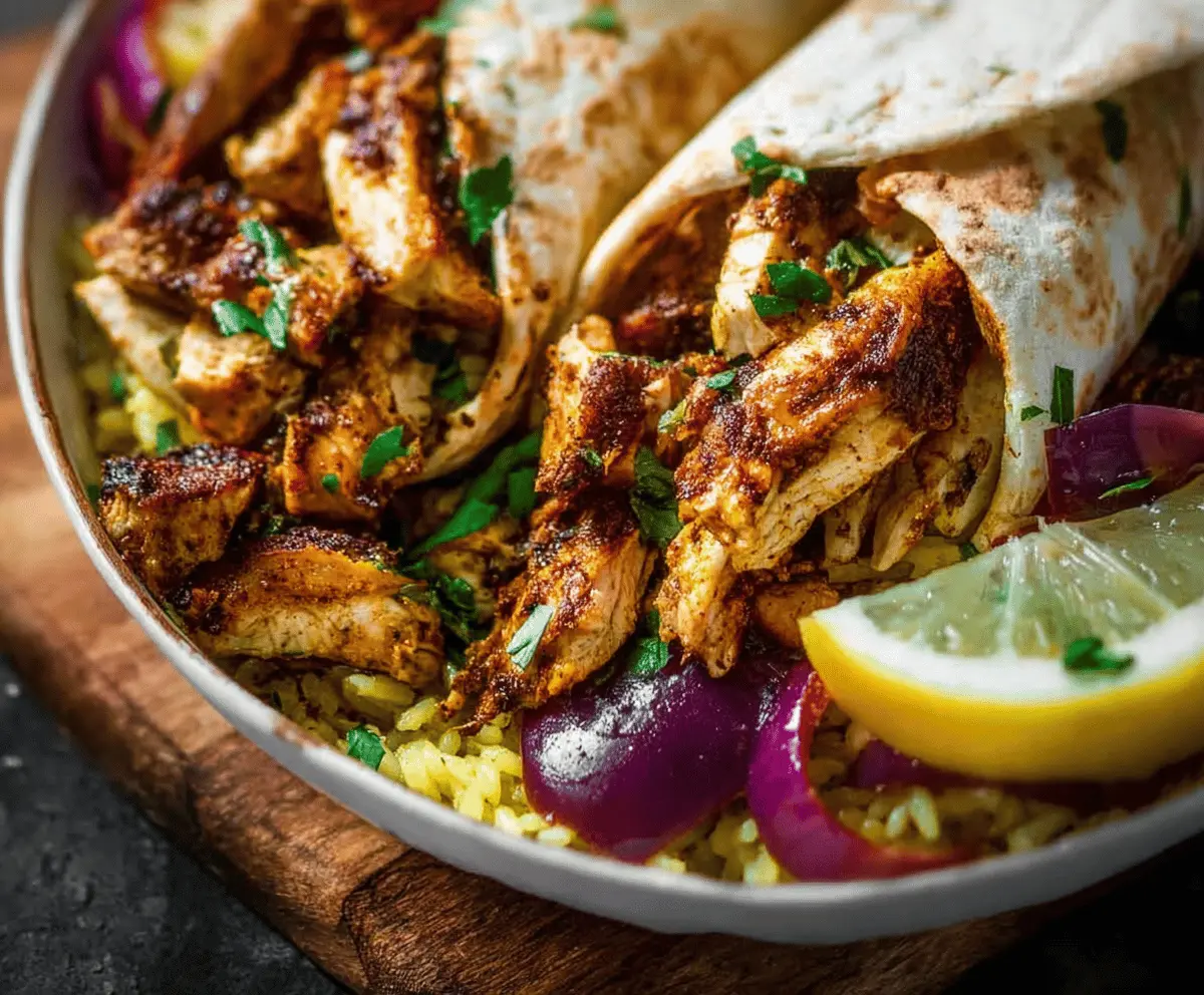 Delicious homemade slow cooker chicken shawarma with seasoned grilled chicken, fresh vegetables, and pita bread for a flavorful Middle Eastern meal