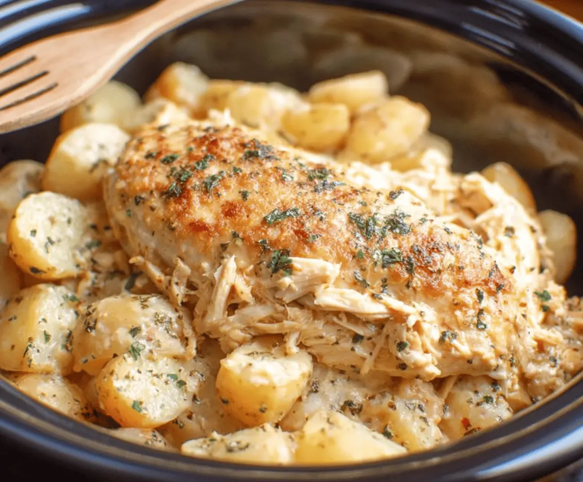 Garlic Parmesan Crockpot Chicken and Potatoes