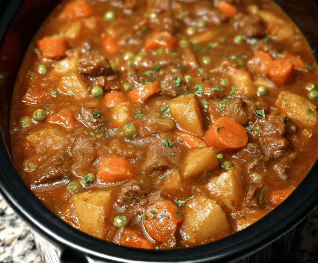 A steaming bowl of hearty classic beef stew with tender beef chunks, vegetables, and savory gravy, served in a rustic bowl for a comforting homemade meal.