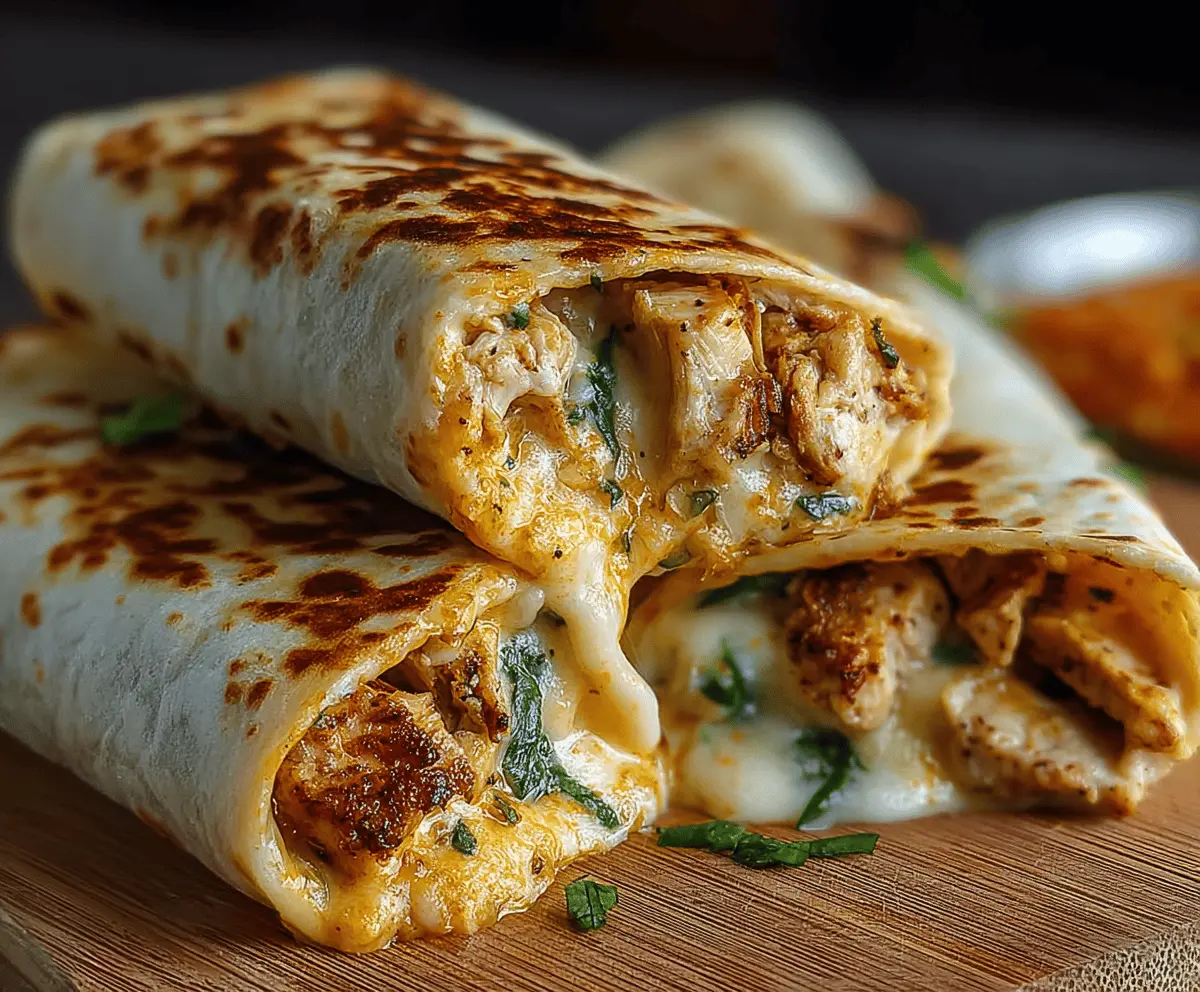 Ooey-Gooey Cheesy Garlic Chicken Wraps
