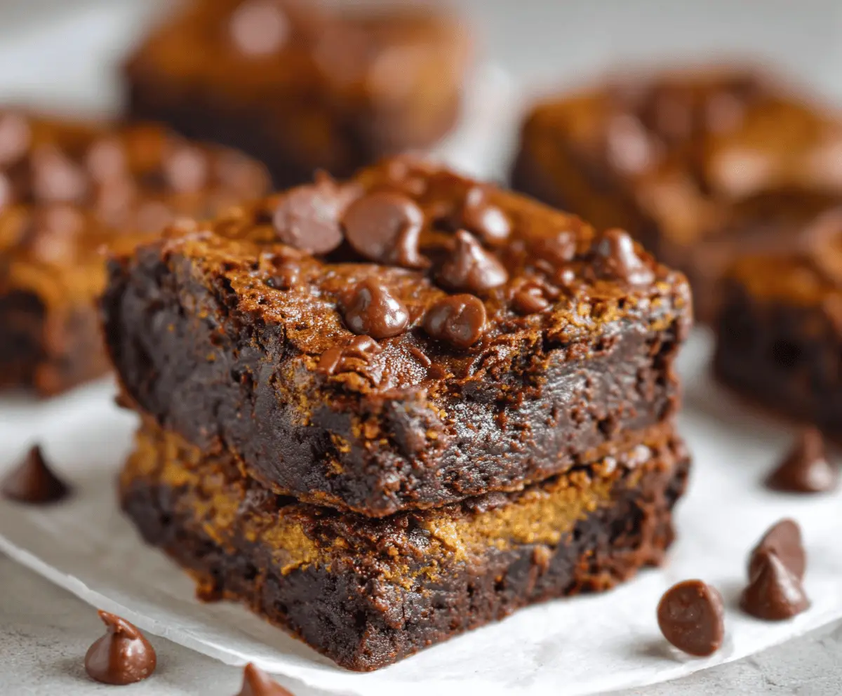 Delicious homemade pumpkin brownies with a rich chocolate glaze and a hint of pumpkin spice, perfect for fall dessert.