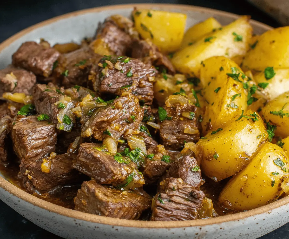 Slow Cooker Garlic Butter Beef Bites & Potatoes