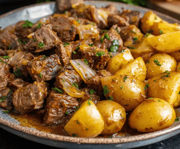 Slow Cooker Garlic Butter Beef Bites & Potatoes