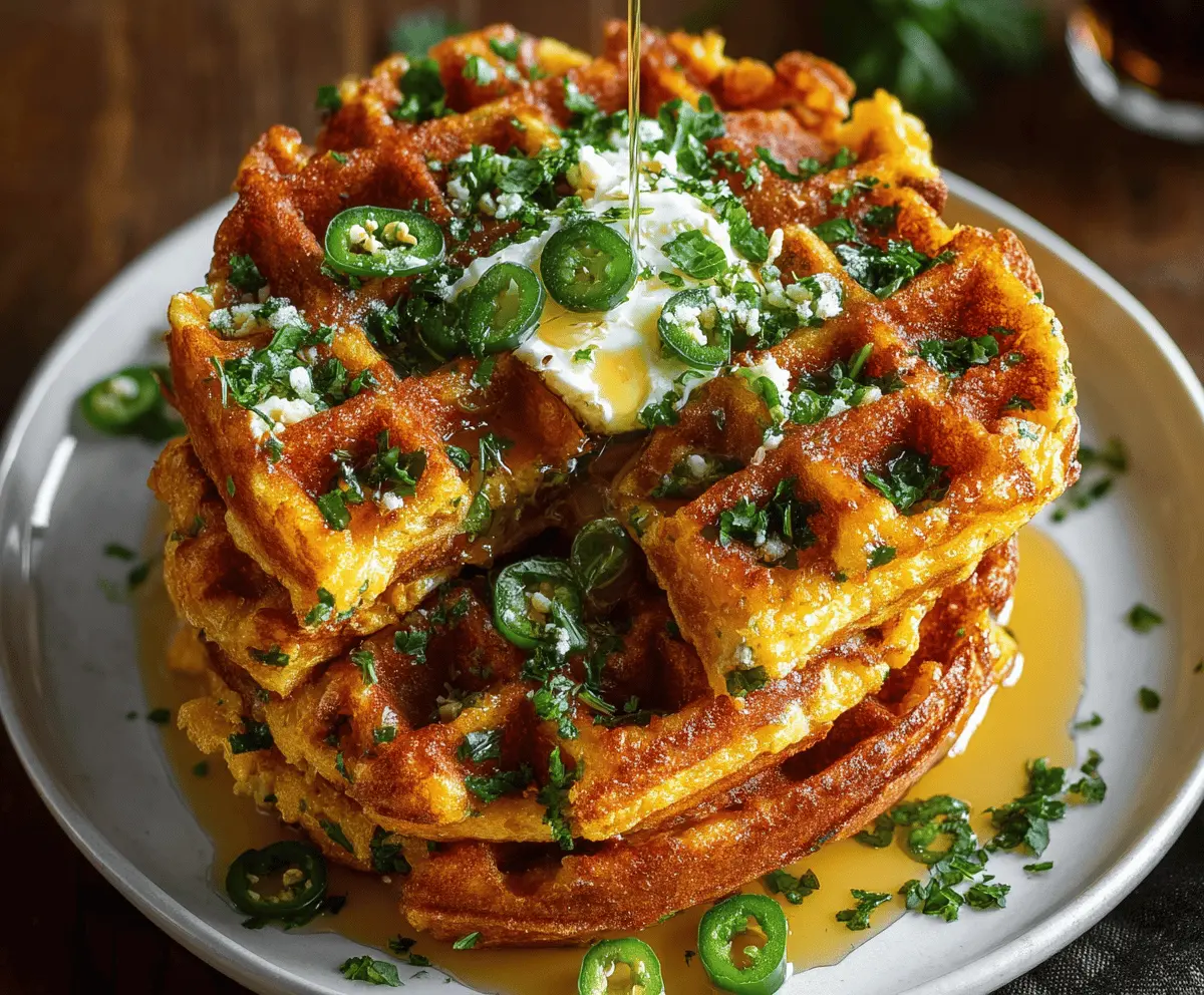 Spicy Cheddar Jalapeño Cornbread Waffles