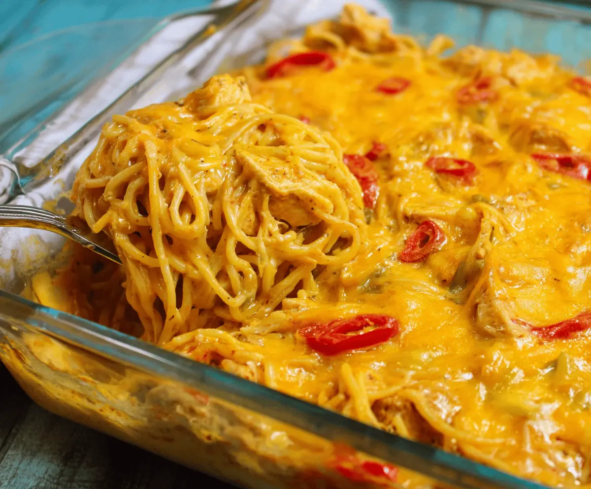 Spicy Southern Chicken Spaghetti Casserole