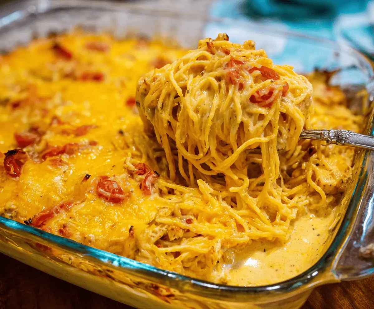 Spicy Southern Chicken Spaghetti Casserole