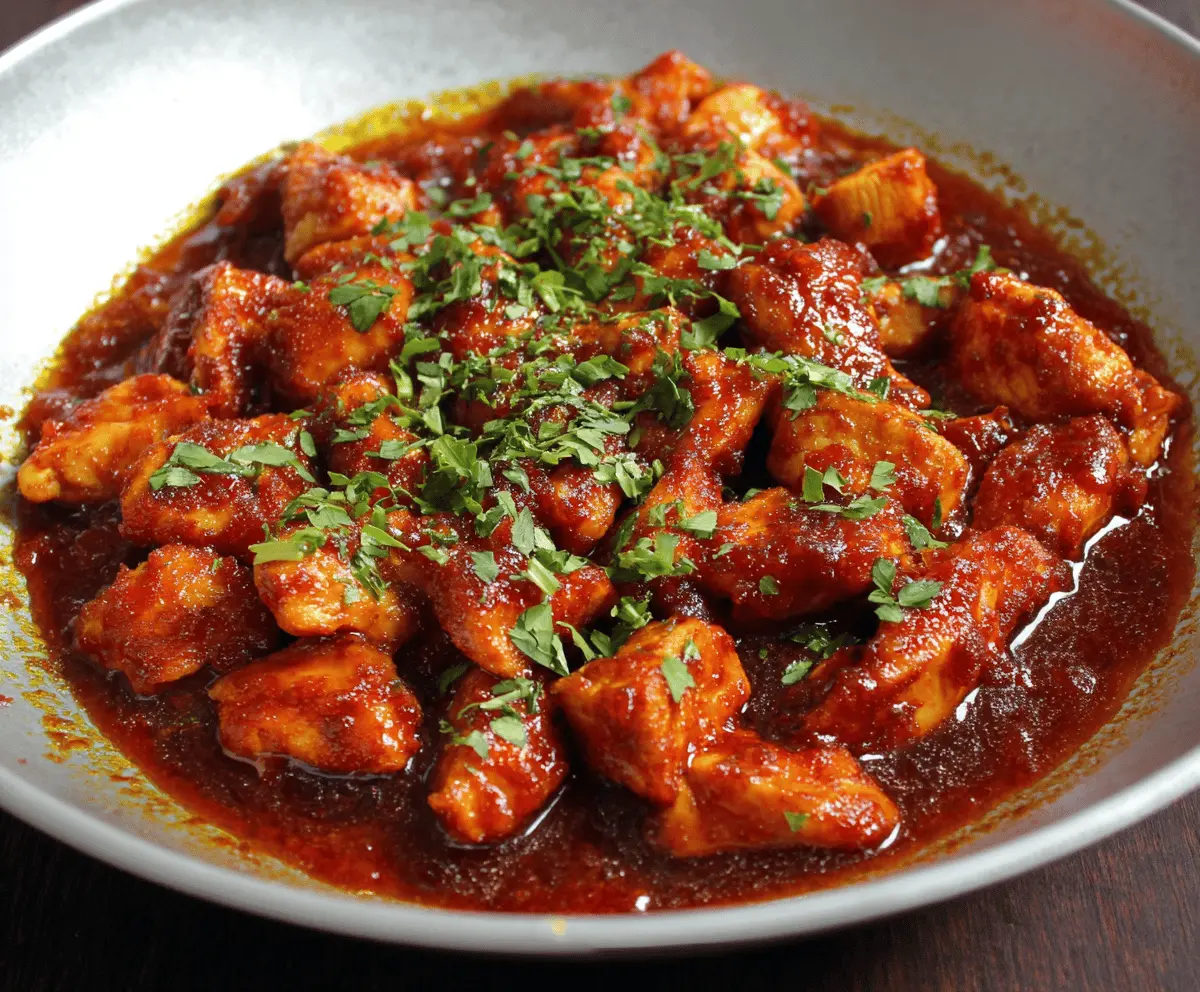 Delicious sweet chili chicken served with colorful vegetables on a white plate, perfect for a flavorful meal